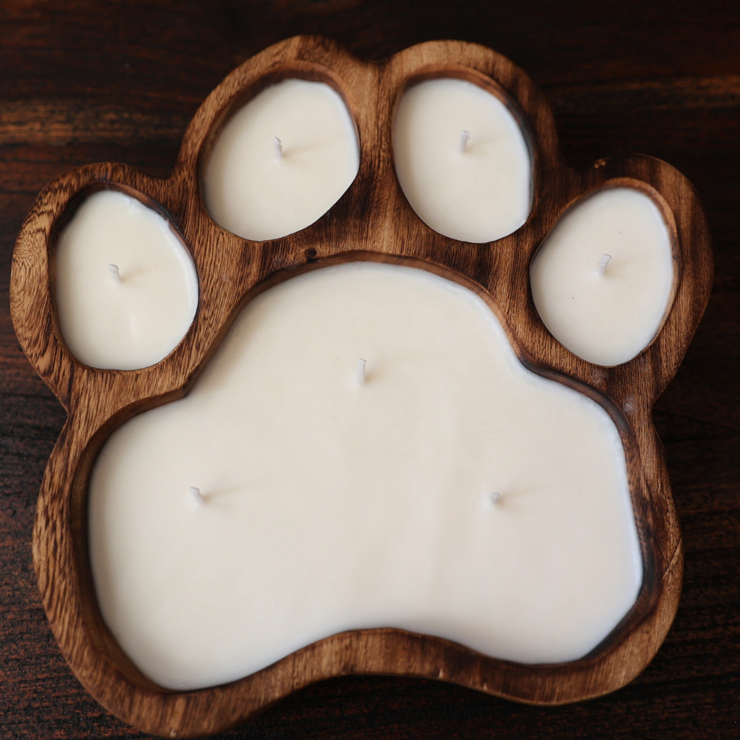 8-Wick Wood PawPrint Doughbowl Soy Candle