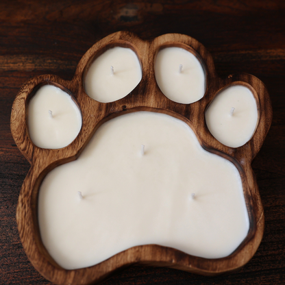 8-Wick Wood PawPrint Doughbowl Soy Candle